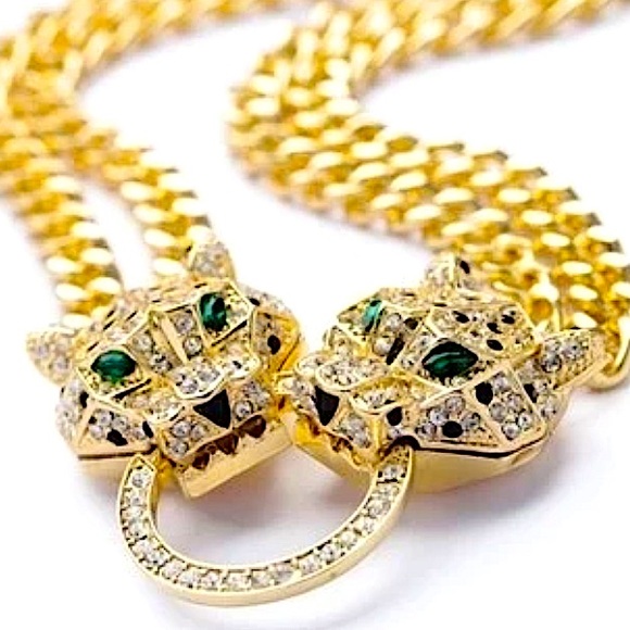 Gold Leopard Double Headed Exaggerated Statement Choker - Picture 15 of 15